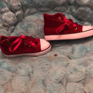 Burg velvet stain bow hi Girl shoes
